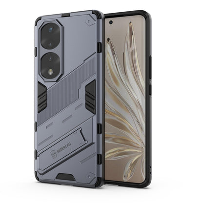 Rugged phone case, light gray hard shell with dual camera cutouts and shockproof armor