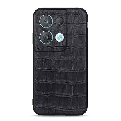 Crocodile-texture genuine leather phone case, black, with camera cutouts