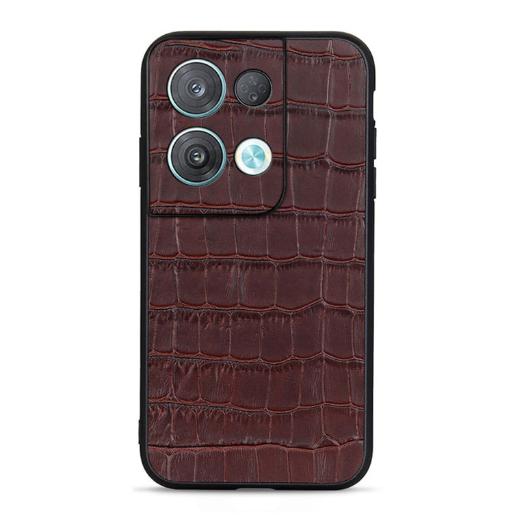 Crocodile-texture genuine leather phone case, dark brown/burgundy, with camera cutouts