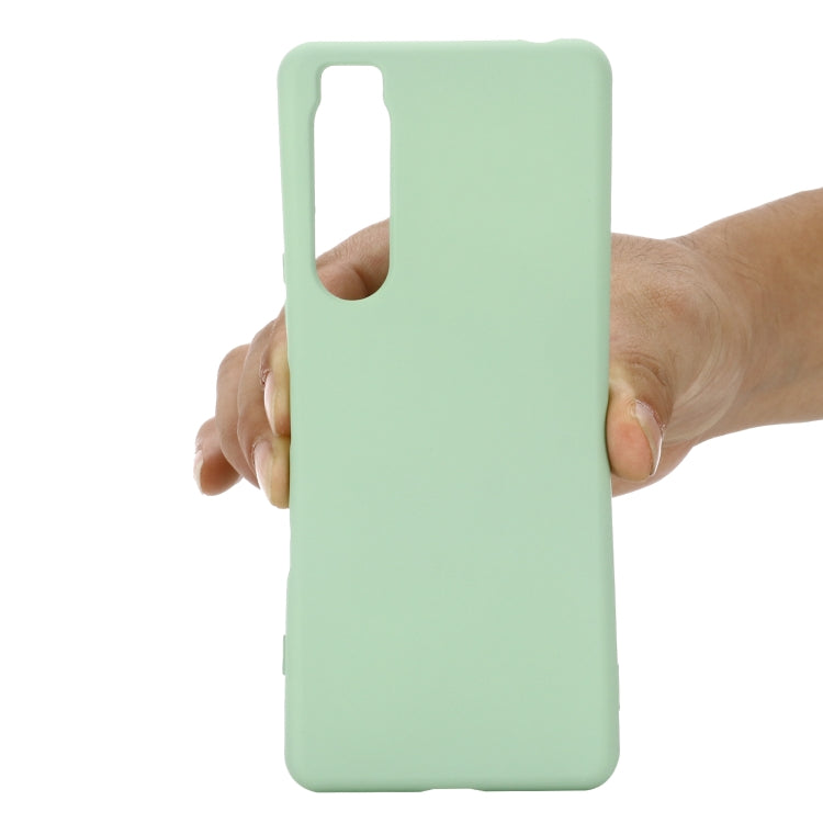 Light green shockproof silicone phone case for Sony Xperia 1 IV, back with camera cutouts