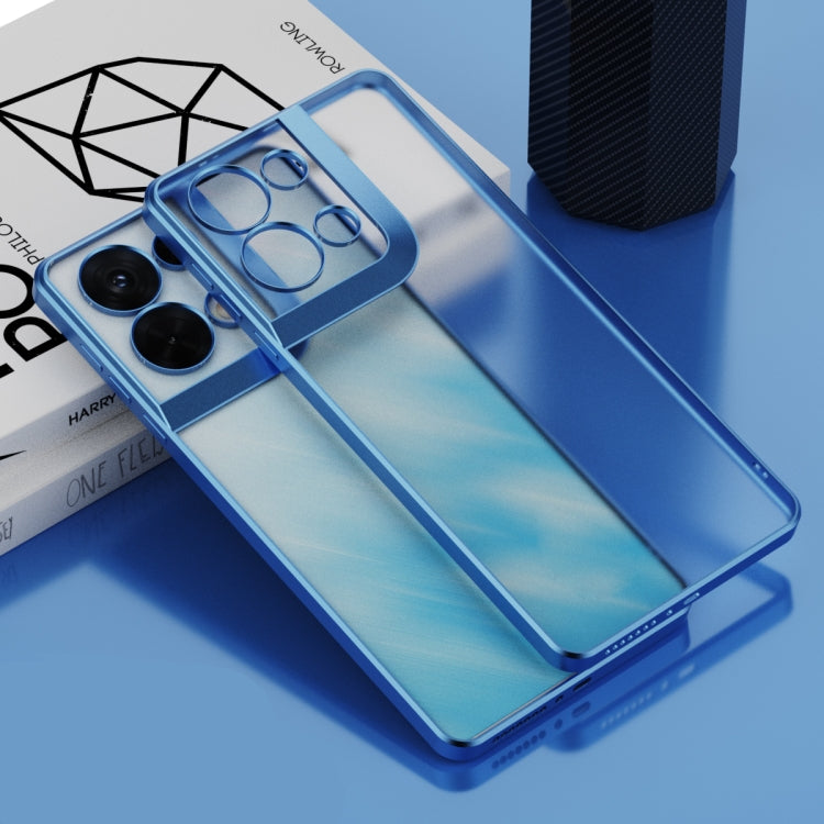 Blue electroplated frosted phone case with camera ring cutouts for OPPO Reno8