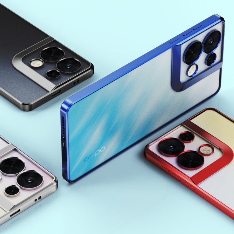 Set of blue and other colored frosted phone cases with camera cutouts for OPPO Reno8