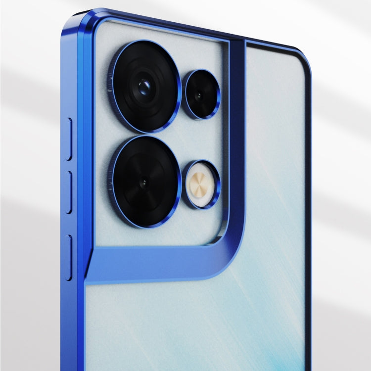 Blue frosted phone case with camera openings and lens rings for OPPO Reno8