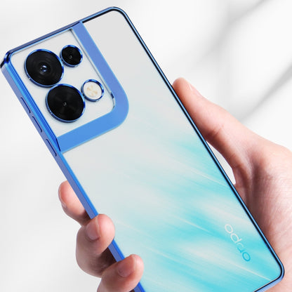 Hand-hold blue frosted phone case with camera cutouts for OPPO Reno8
