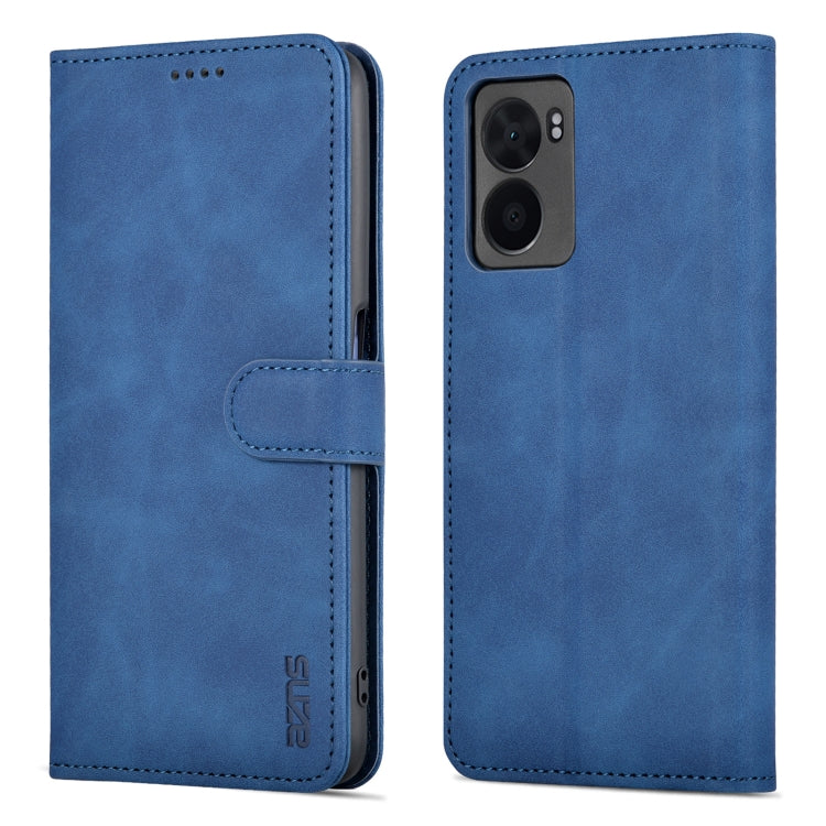 Blue flip phone case view of front cover, camera cutout, and side card window