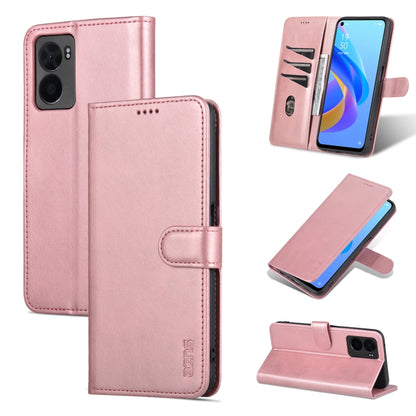 AZNS rose gold flip phone case with faux leather texture, card slot, and stand