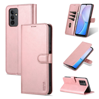 Rose pink flip leather phone case with stitched front flap and built-in stand