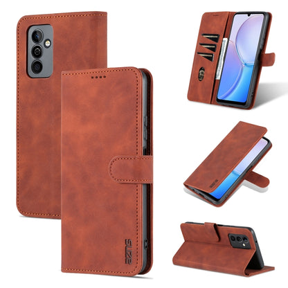 Brown flip leather phone case with stitched flap and built-in stand