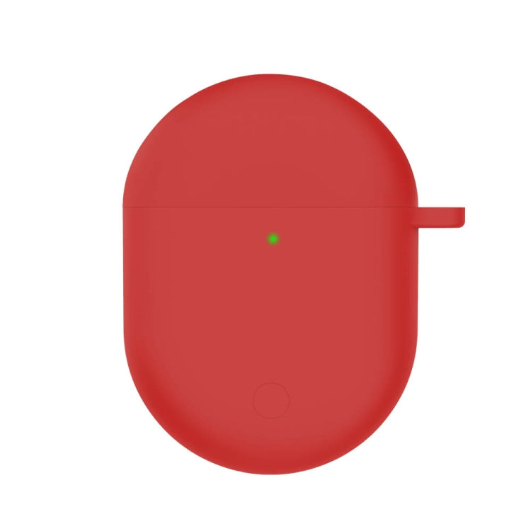 Red silicone earphone protective case with side hook and charging cutout