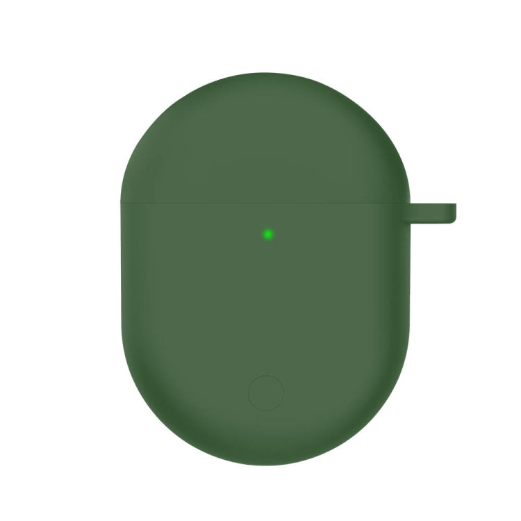Dark green silicone earphone protective case with side hook and charging cutout
