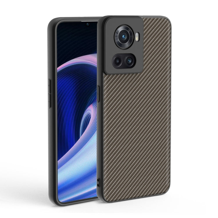 Slim phone case for OnePlus 10R/Ace with gold carbon-fiber texture and dual camera cutouts