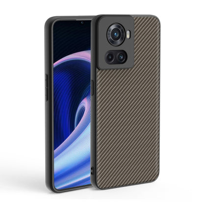 Slim phone case for OnePlus 10R/Ace with gold carbon-fiber texture and dual camera cutouts