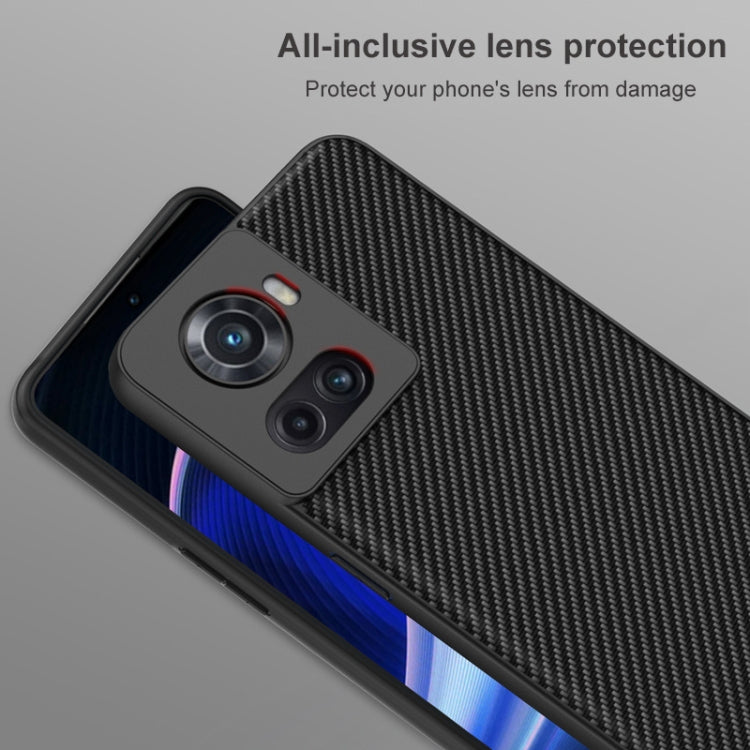 Carbon-fiber textured phone case for OnePlus 10R/Ace with raised dual-lens camera cover