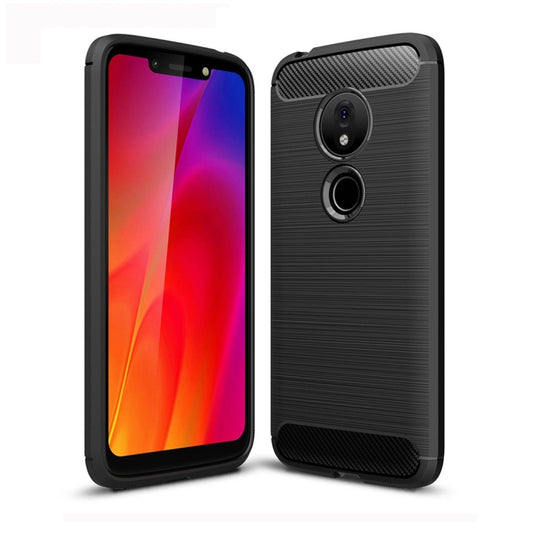 Black TPU phone case with brushed carbon-fiber texture and dual camera cutouts