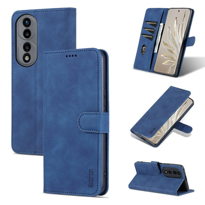Blue flip leather phone case with card slots and side openings