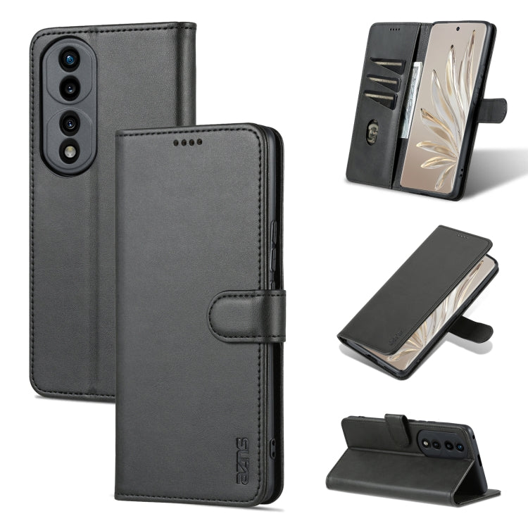 Black flip leather phone case with stitched flap and camera opening