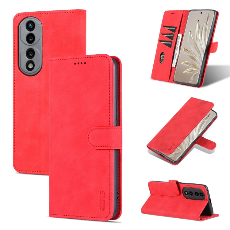 Red flip leather phone case with card slots and stand support