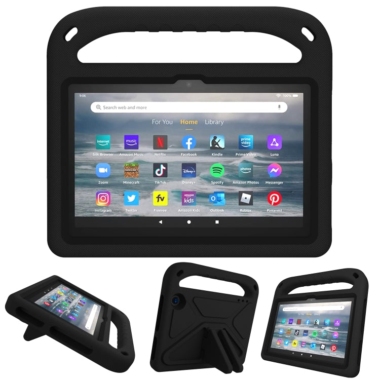 Black EVA tablet case with handle and triangular kickstand, protective bumper