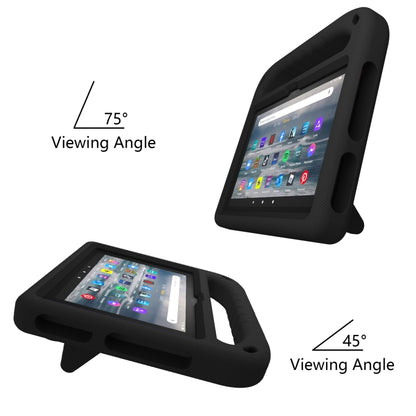 Black EVA tablet case with handle; tablet adjusts for 45° and 75° viewing angles