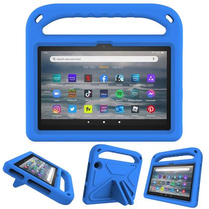Blue EVA tablet case with handle and triangle stand, protective bumper