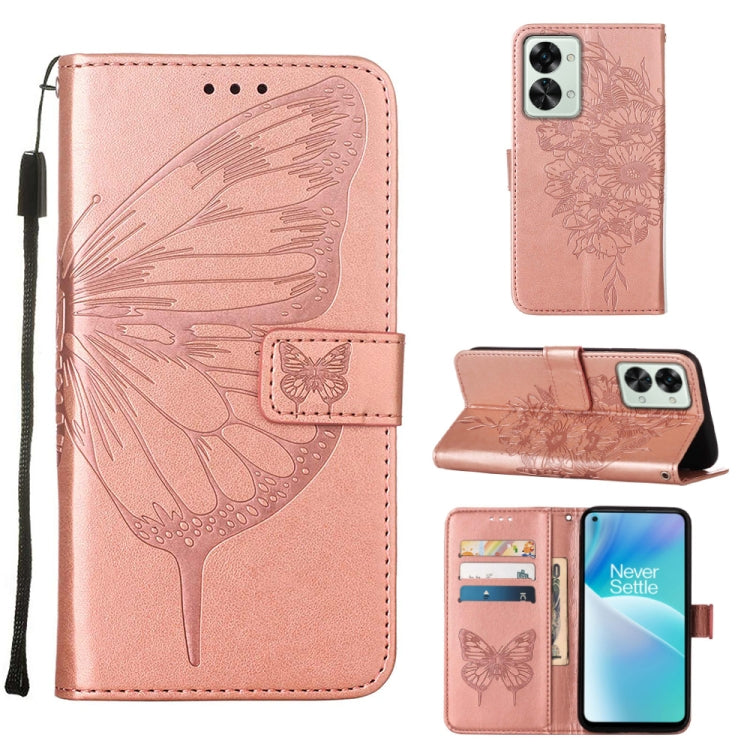 Rose pink leather folio phone case with embossed butterfly and strap closure