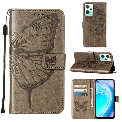 Taupe embossed butterfly leather phone case with folio card holder and stand