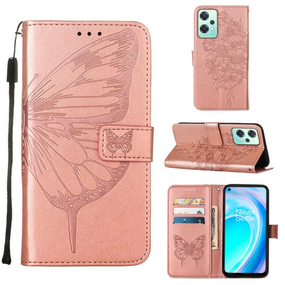 Rose embossed butterfly leather phone case with folio card holder and stand