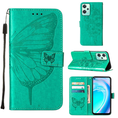 Green embossed butterfly leather phone case with folio card holder and stand