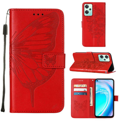 Red embossed butterfly leather folio phone case with card holder and stand