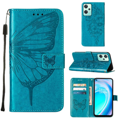 Teal embossed butterfly leather folio phone case with card holder and stand