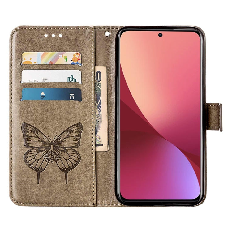 Grey embossed butterfly wallet phone case with card pockets and phone window