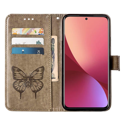 Grey embossed butterfly wallet phone case with card pockets and phone window