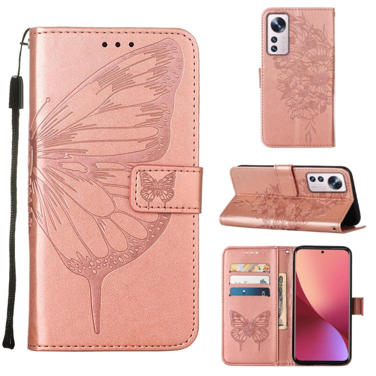 Rose gold embossed butterfly leather-style phone case with magnetic flip cover