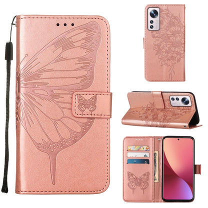 Rose gold embossed butterfly leather-style phone case with magnetic flip cover