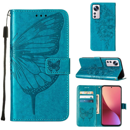 Turquoise embossed butterfly leather phone case with folio wallet and side strap