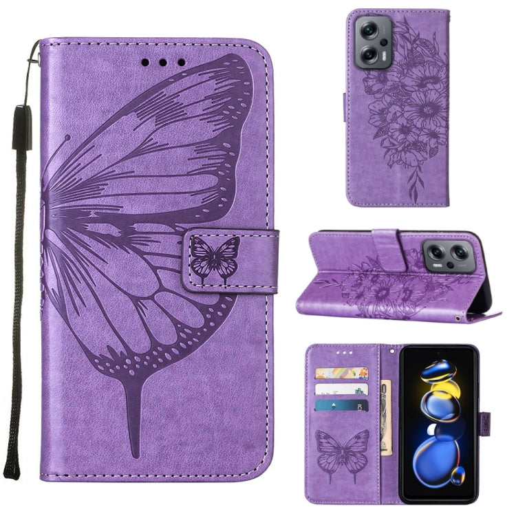 Light purple embossed butterfly leather phone case with folio wallet and kickstand