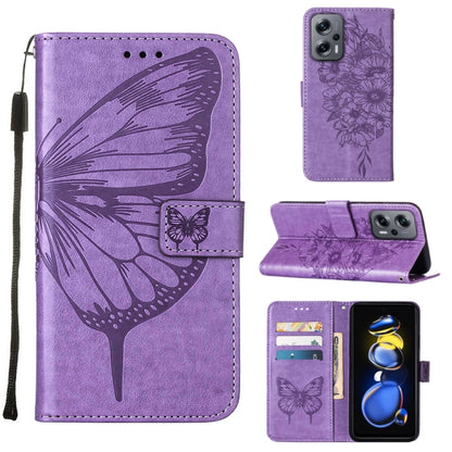 Light purple embossed butterfly leather phone case with folio wallet and kickstand