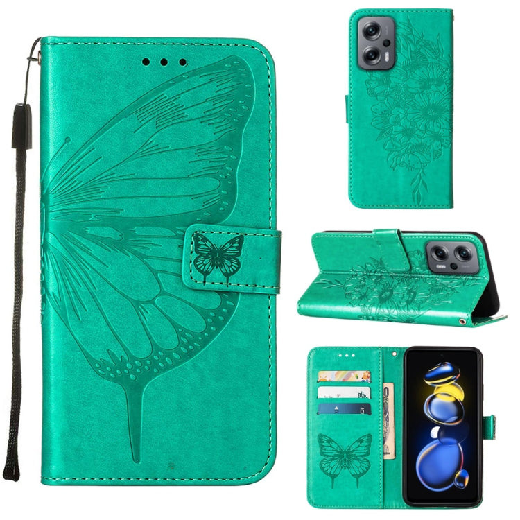 Teal green embossed butterfly leather phone case with folio wallet and card slots