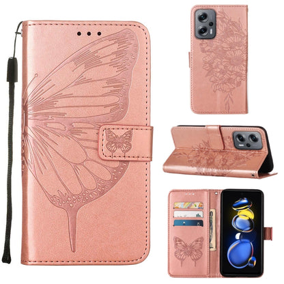 Rose gold embossed butterfly leather phone case with folio wallet and kickstand