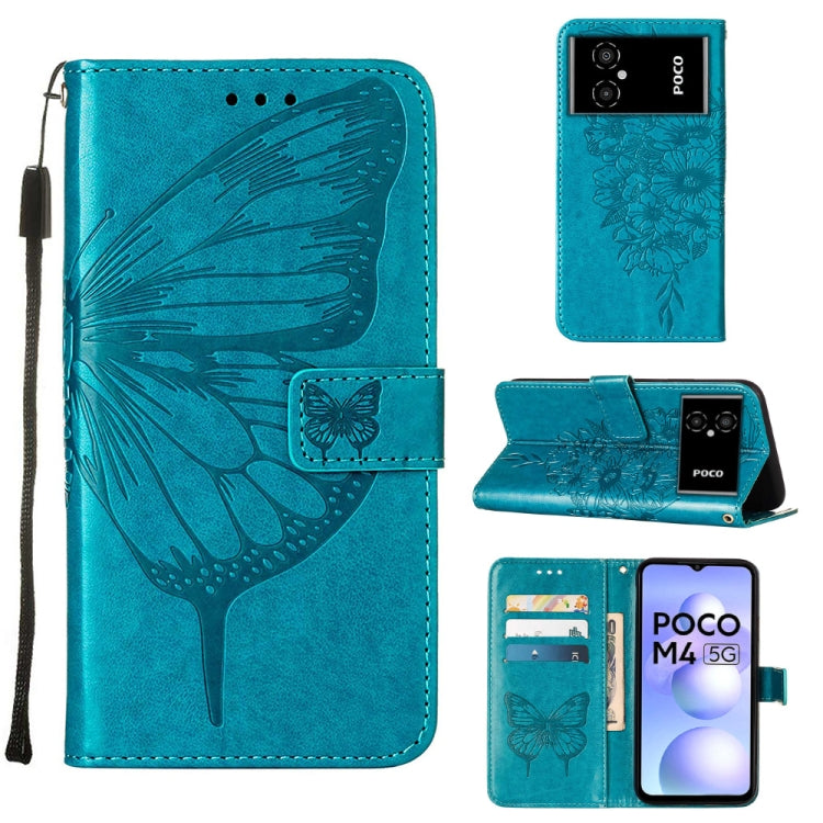 Blue embossed butterfly leather wallet phone case with flip cover and card slots