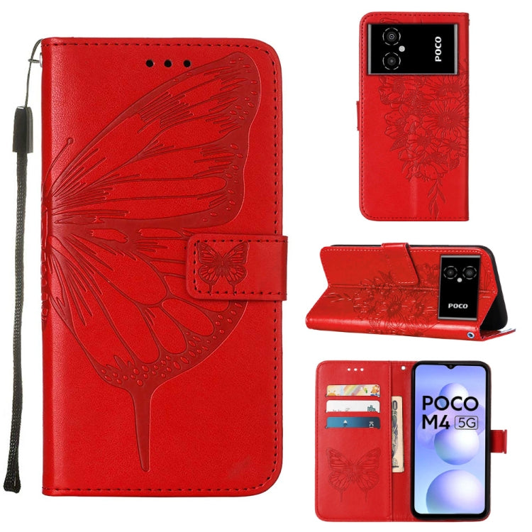 Red embossed butterfly leather wallet phone case with flip cover and card slots