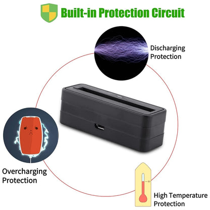 Black USB battery charger adapter with built-in protection circuit for safe charging