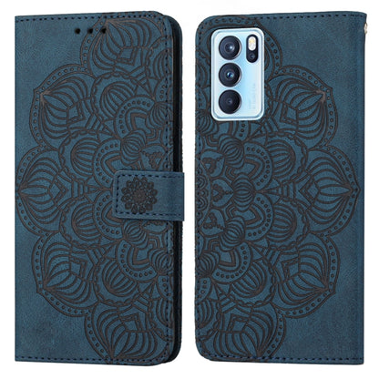 Blue embossed mandala flip leather phone case with front cover and side clasp