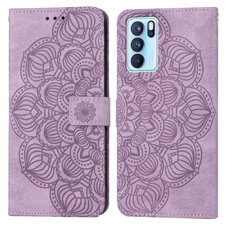 Mandala embossed flip phone case in lavender with magnetic strap and card slot