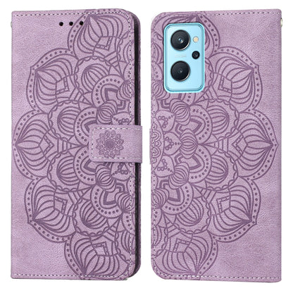 Mandala embossed flip phone case in lavender with magnetic strap and camera cutout