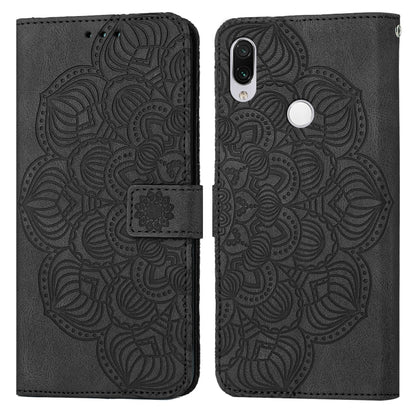 Black mandala embossed flip phone case with side strap and card slot cover