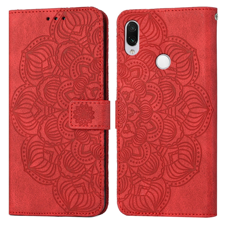 Red mandala embossed flip phone case with side strap and card slot cover