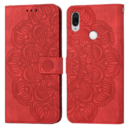 Red mandala embossed flip phone case with side strap and card slot cover