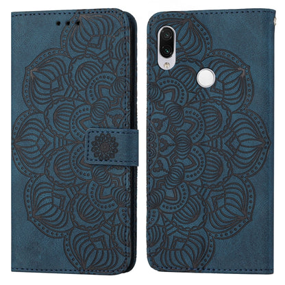 Blue mandala embossed flip phone case with side strap and card slot cover