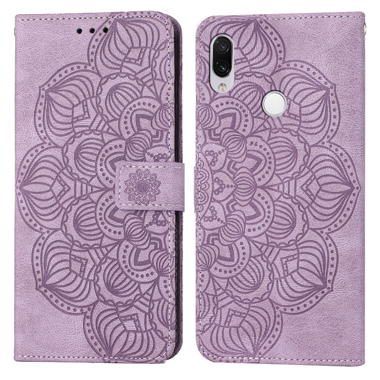 Purple embossed mandala flip phone case with magnetic strap and card slot
